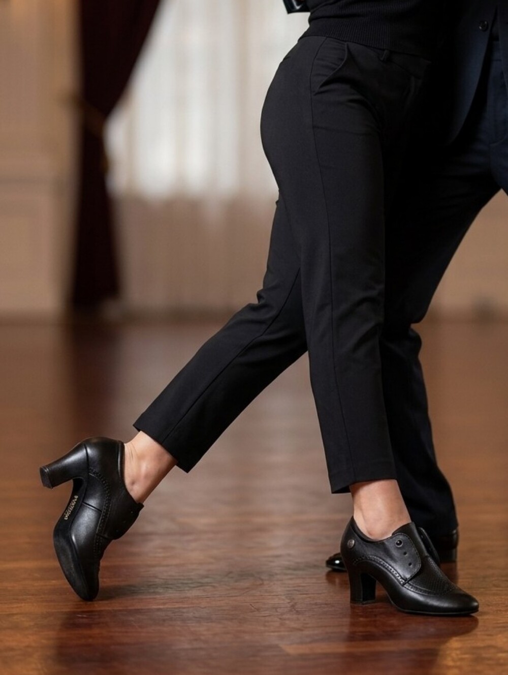 Black Leather Dance Heels - Classic Oxford Style #160